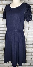 ☆ Talbots Petite Women's Short Eyelet Sleeve A-Line Pullover Dress Size LP Blue