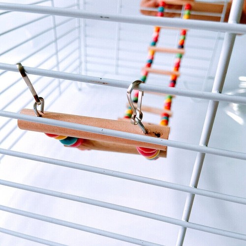 Colorful Wooden Bird Ladder Durable Hanging Swing Bridge Parrot Fun Climbing Toy - Picture 16 of 25