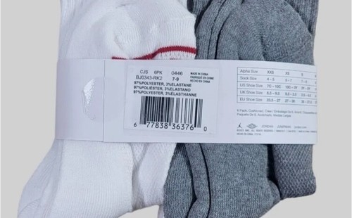 NIKE JORDAN Boys & Girls Socks Crew Jumpman Youth 6 Pack Size 3Y-5Y & WMN 4-6 - Picture 2 of 2