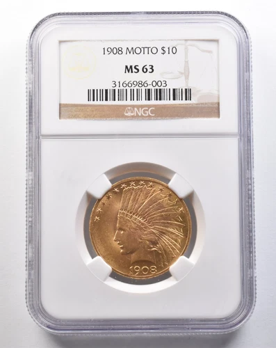 1908 $10 Indian Head Gold Eagle Motto MS63 NGC *5670