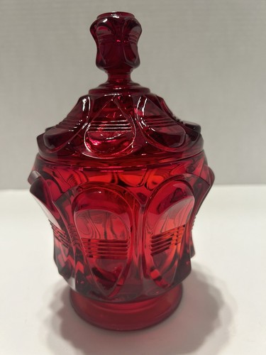 Fenton Glas Bonboniere vergittert oval rubinrot mit Deckel Vintage 80er Jahre