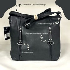 Women  s Faux Leather Crossbody Adjustable Purse - Black