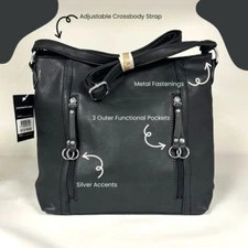 Women’s Faux Leather Crossbody Adjustable Purse - Black