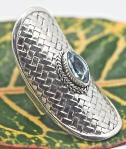 Handmade-Sterling-Silver-925-Bali-Long-Weave-Ring-w-Marquise-Blue-Topaz-Gem