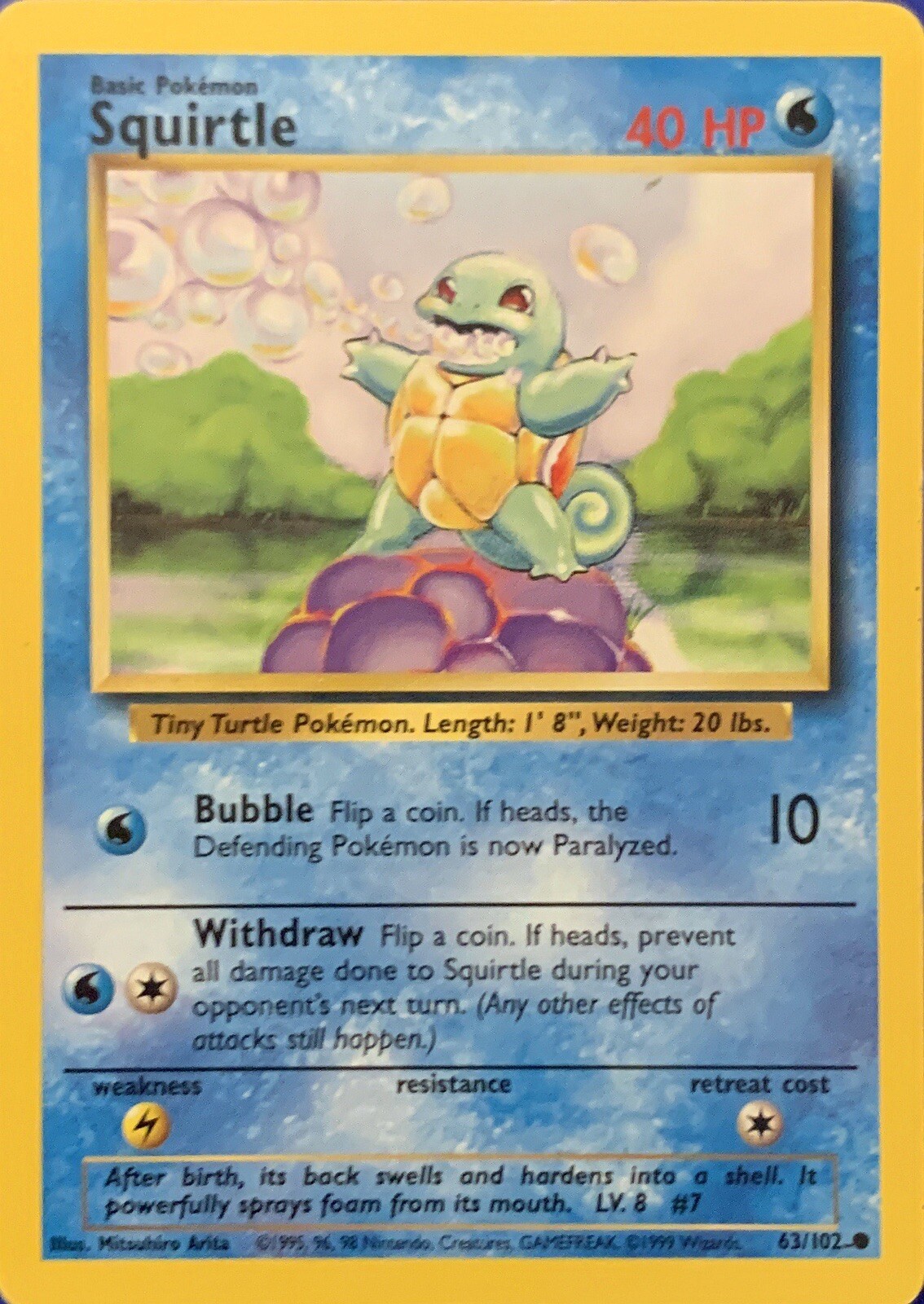 SQUIRTLE - Base Set - 63/102 - Common - Pokemon Card - Unlimited Edition - NM