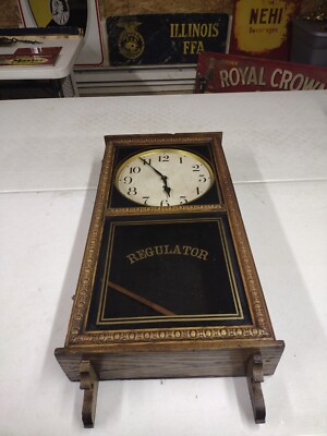 Antique Running 34'' Waterbury Regulator 8 Day Key Wind Wall Clock W/ Key TESTED