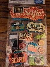 Paper House Productions STDM-0239E 3D Stickers Time for a Selfie 12 Pieces Cell