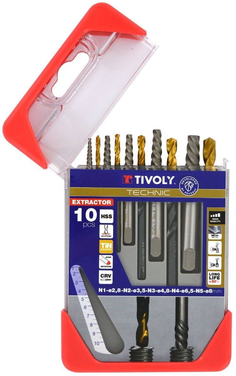 Jeu de 10 extracteurs de goujons cassés TIVOLY 11901170052 pour vis et boulons