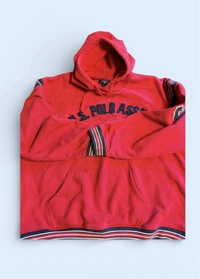 U.S. POLO Vintage Y2K  Red Hoodie Pullover #3 On Sleeve size L