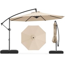 10 FT Offset Hanging Umbrella with Base Patio Cantilever Umbrella 360  Rotation