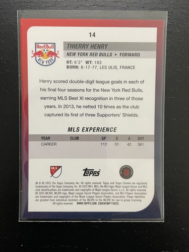 2025 Topps Chrome MLS - Thierry Henry - Orange Mini Diamonds /25 - NY Red Bull - Picture 2 of 2