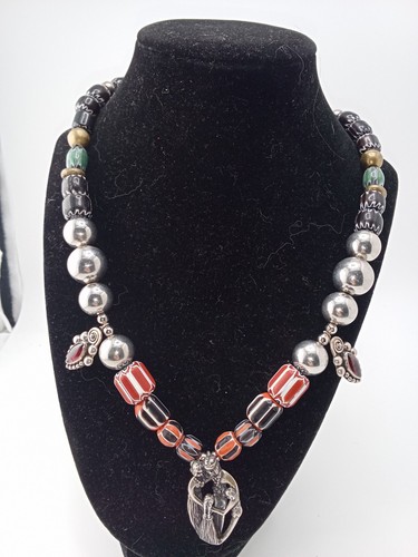 Native Made Chevron , Turquoise, Metal Pearls With Mexican And Hawaiian...