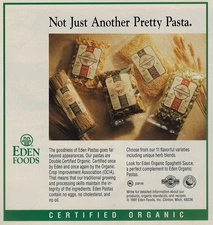 Eden Foods Vintage Print Ad 1991 Certified Organic Pasta Clinton MI Original u b
