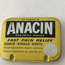 Anacin  aspirin tin pocket tin  vintage medicine tin
