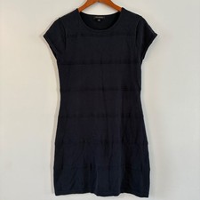 Banana Republic Knit Dress Wom M Navy Blue Textured Stripe Short Sleeve Cotton