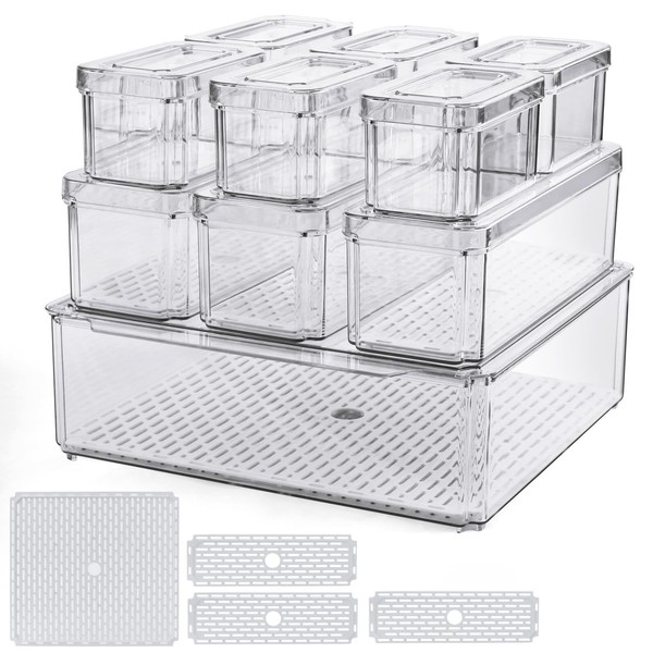 KüHlschrank Organizer Set KüChe Aufbewahrung Transparent Stapelbar 14Er Set-image