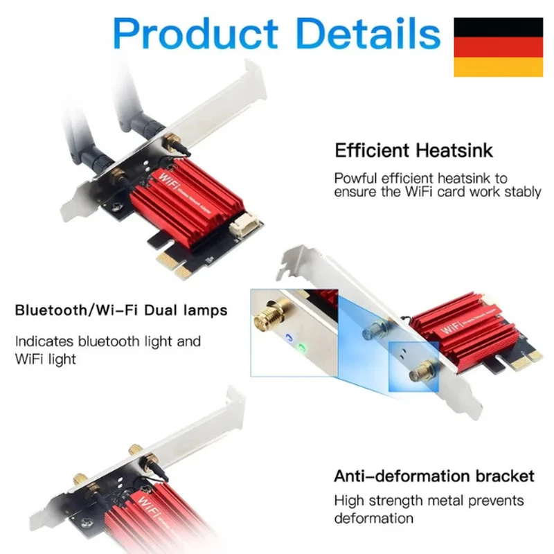 1200 Mbit PCIe PCI-Express WLAN Karte WiFi 2,4/5 GHz Dual-Band Netzwerkkarte PC - Bild 2 von 4