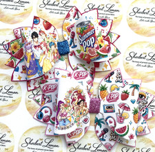 K-POP SUMMER SODA 5" STATEMENT PRINTED CANVAS FABRIC BOW TEMP TO MAKE HAIR BOWS
