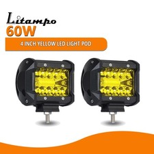 2-10pcs 4 Amber Led Light Bar Work Spot Flood Pods Offroad Driving Fog Lamp Suv