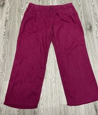 Tu Ladies Straight Wide Leg Summer Trousers 18L Dark Pink 100% Linen, B25