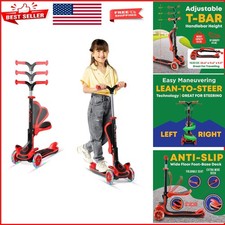 Kids 3 Wheel Scooter with Foldable Seat - Light Up LED Wheels Safety Grip