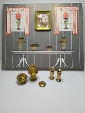 Vintage dollhouse Miniature Brass Living Room Set By Lee Manufacturing Missing 2