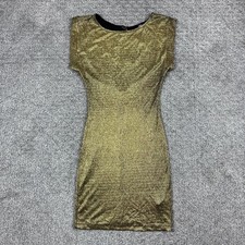 Retro Doll Dress Womens Small Gold Metallic Bodycon Keyhole Back Y2K Made USA