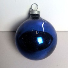 VTG Rauch Ind Cobalt Blue Glass Ball Christmas Tree Ornament Stamped Cap 2.25