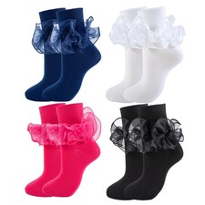 Ruffle Socks, Fashionable Women's Big Ruffle Ankle Socks, Double Lace Turn Cu...