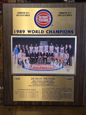 Detroit Pistons Back-to-Back 1988-89 & 1989-1990 NBA World Championships Plaque