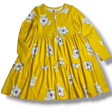 Tea Collection Kids Yellow Floral Long Sleeve Tiered Dress Girls 12 Playful Fun