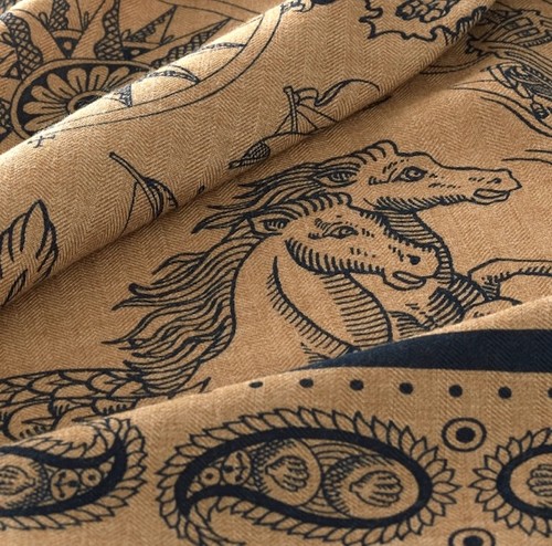 Hermes Shawl Scarf Tatouages Marins Bandana Caramel Cashmere Silk Auth New 140 - Picture 2 of 8