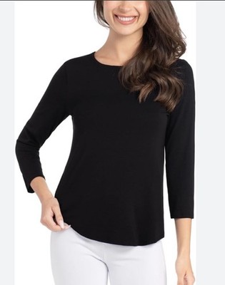 Elie Tahari Pima Cotton Women's Black 3/4 Sleeve Top. Size L. MSRP $85