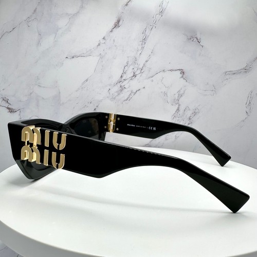 New MIU MIU MU 09WS Runway Glimpse Sunglasses Authentic Black Gold Logo 1AB5S0 - Picture 12 of 16