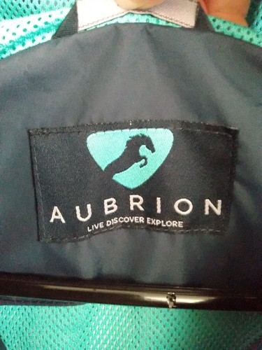 Aubrion Navy/Teal XL Equestrian Slit Back Horse Riding Hooded Women's Raincoat - Picture 2 of 13