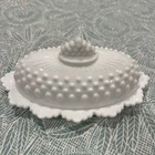 Vintage Fenton Milk Glass Hobnail Oval Butter Dish with Crown Top Lid White