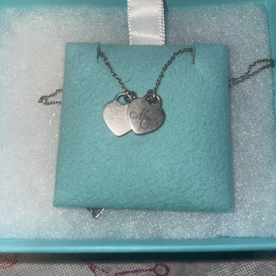 Tiffany & Co Silver Mom Mini Double Heart Pendant Necklace in Box