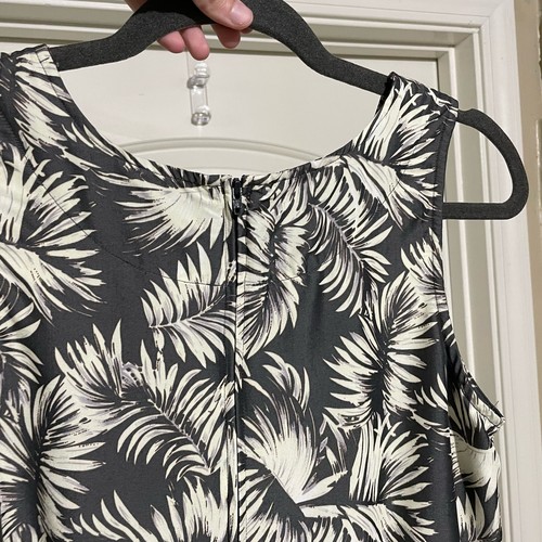 Exofficio Palm Palm Leaf Print Shift Dress Cream and Grey Sleeveless Size 12 - Picture 5 of 12