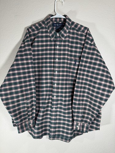 Vtg Ralph Lauren The Big Shirt Mens 2XL Red Green Plaid Cotton Button Oxford - Picture 1 of 4