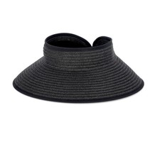 Women's Packable Straw Visor Hat, Black Straw Adjustable One Size