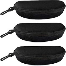 3 Pack Zipper Shell Eyeglasses and Sunglasses Case with Plastic Carabiner Black