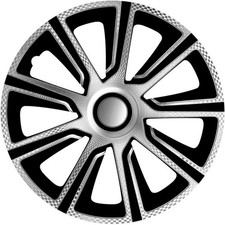 FOR NISSAN MICRA 14" INCH WHEEL TRIMS COVERS HUB CAPS SILVER & BLACK VRN 4PC