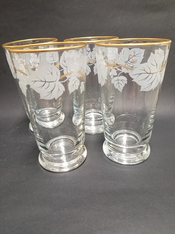 Vintage Libby Ivey Bower Glassware Set of 8 24k Frosted Gold Rim 8oz + 4oz - Image 4 of 4