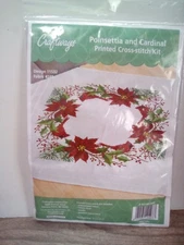 Craftways® Poinsettia & Cardinal Topper Stamped Cross-Stitch Kit
