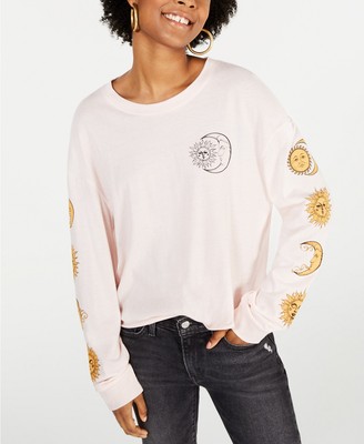 Rebellious One Juniors' Cotton Moon Graphic T-Shirt Pink - Size Medium