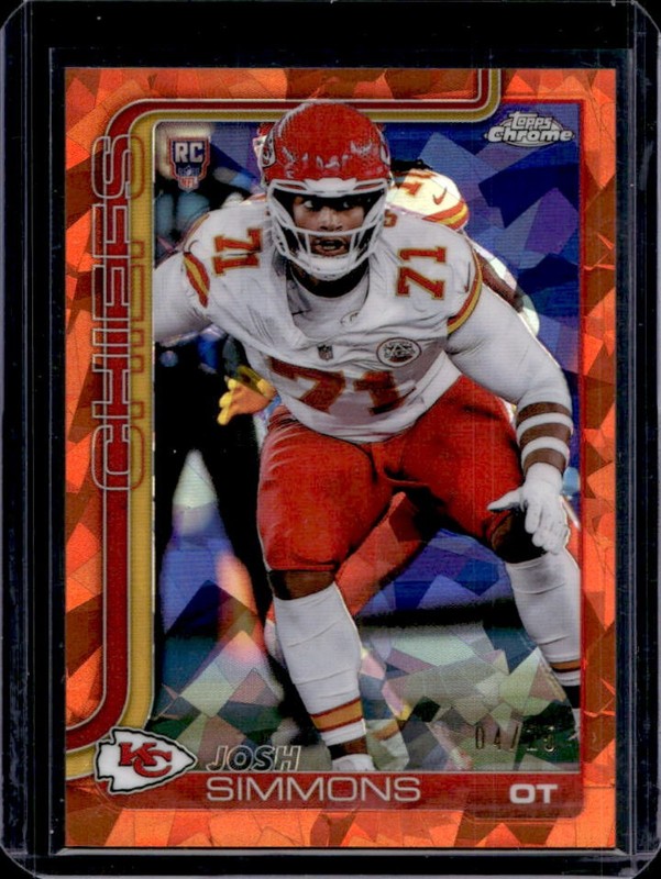 2025 Topps Chrome Sapphire Josh Simmons RC Orange Refractor Rookie #/25 Chiefs