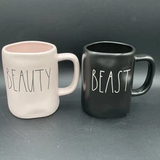 Rae Dunn "BEAUTY" & "BEAST" Coffee Mug Set NWOB