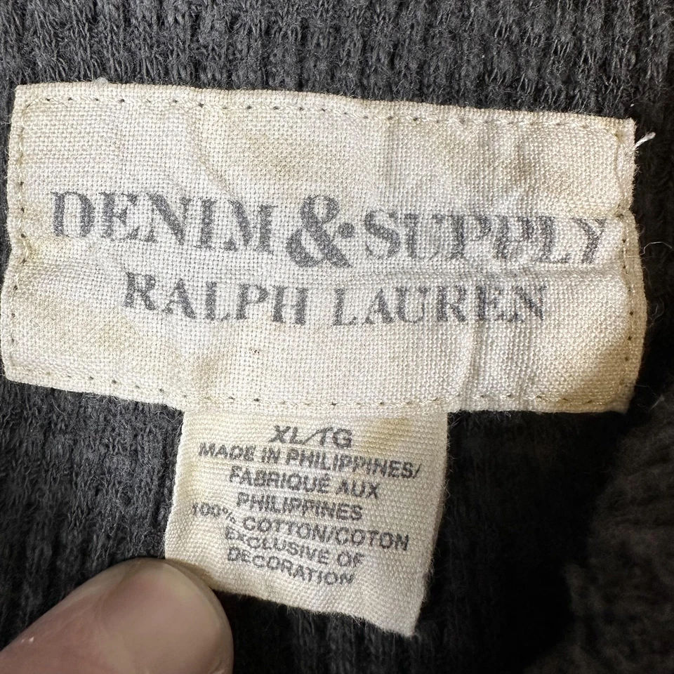Ralph Lauren Denim & Supply Sudadera con Capucha Para Hombre Extra Grande Gris Térmico Waffle Henley Foto 3 de 4