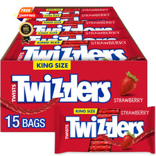 TWIZZLERS Twists Strawberry King Size Chewy Candy 5 Ounce (Pack of 15), Red