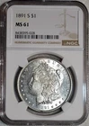 NGC MS-61 1891-S Morgan Silver Dollar, Blazing, Blast-White, Tougher Date.